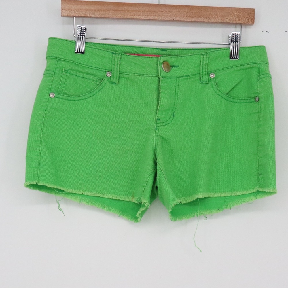 Tinseltown Denim Shorts Womens 5 Neon Green Frayed Hem Good